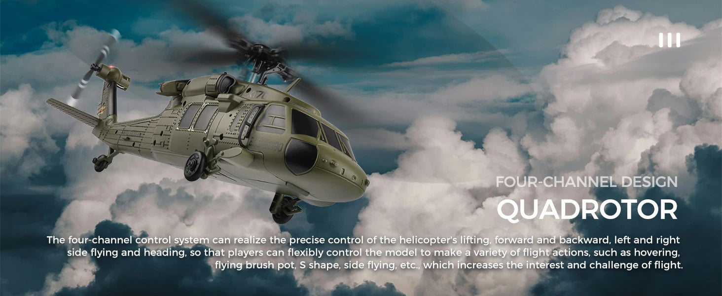 Wltoys K170 RC Helicopter UH-60L 4 Channel Remote Control brushless Helicopters with Gyro and LED Light Durable Airplane Toy