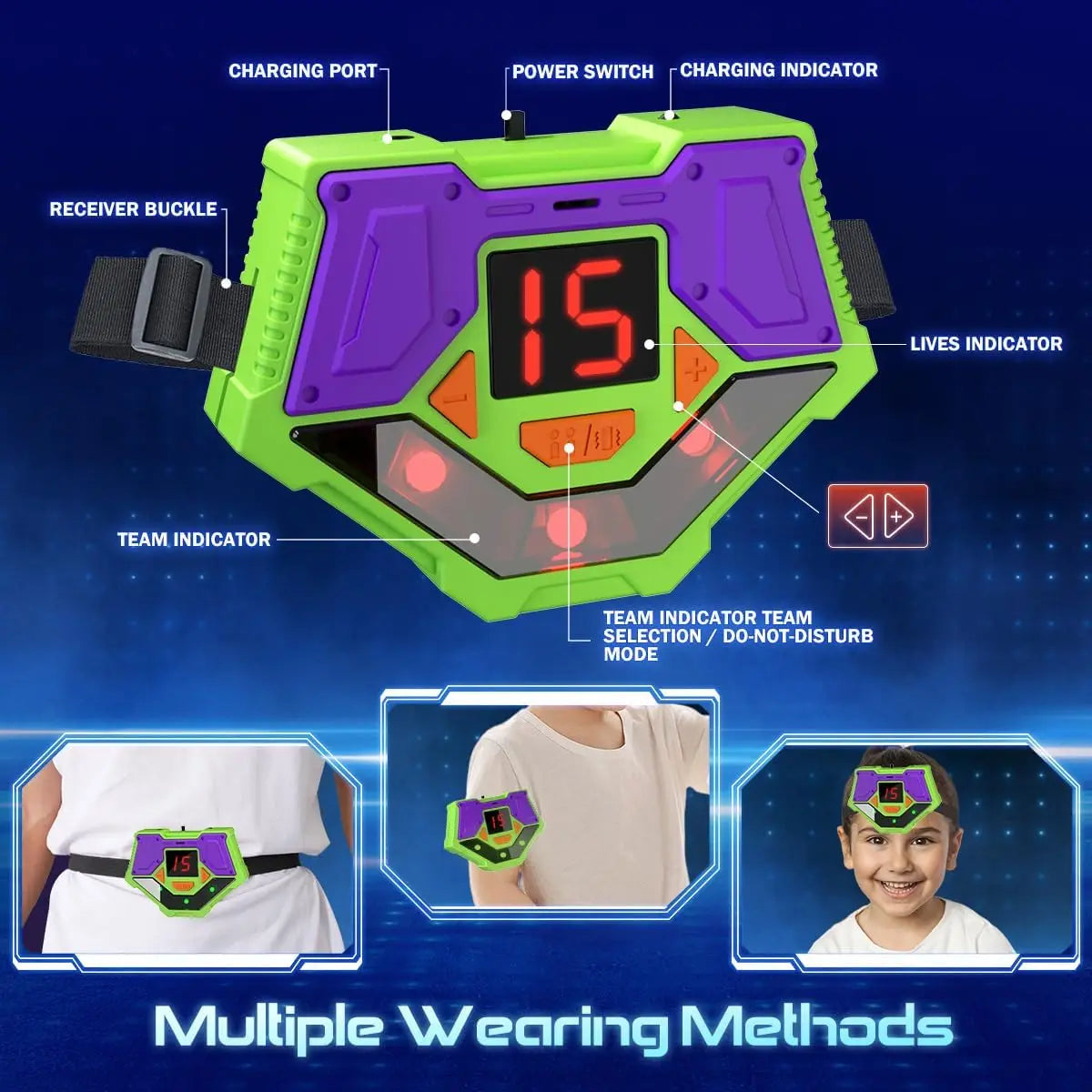 VATOS Rechargeable Laser Tag Set - 4 Pack Laser Tag with Receivers for Children Adults Data Sync Display Indoor Outdoor Games