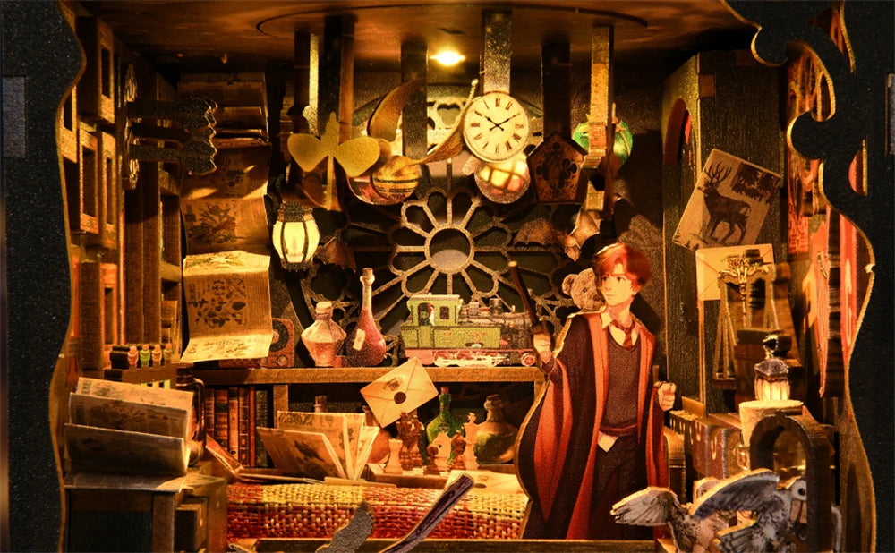 Book Nook Kit Magic House DIY Wooden Puzzle Bookshelf Insert Decor Dollhouse Model Bookend Building Home Decoration Gifts