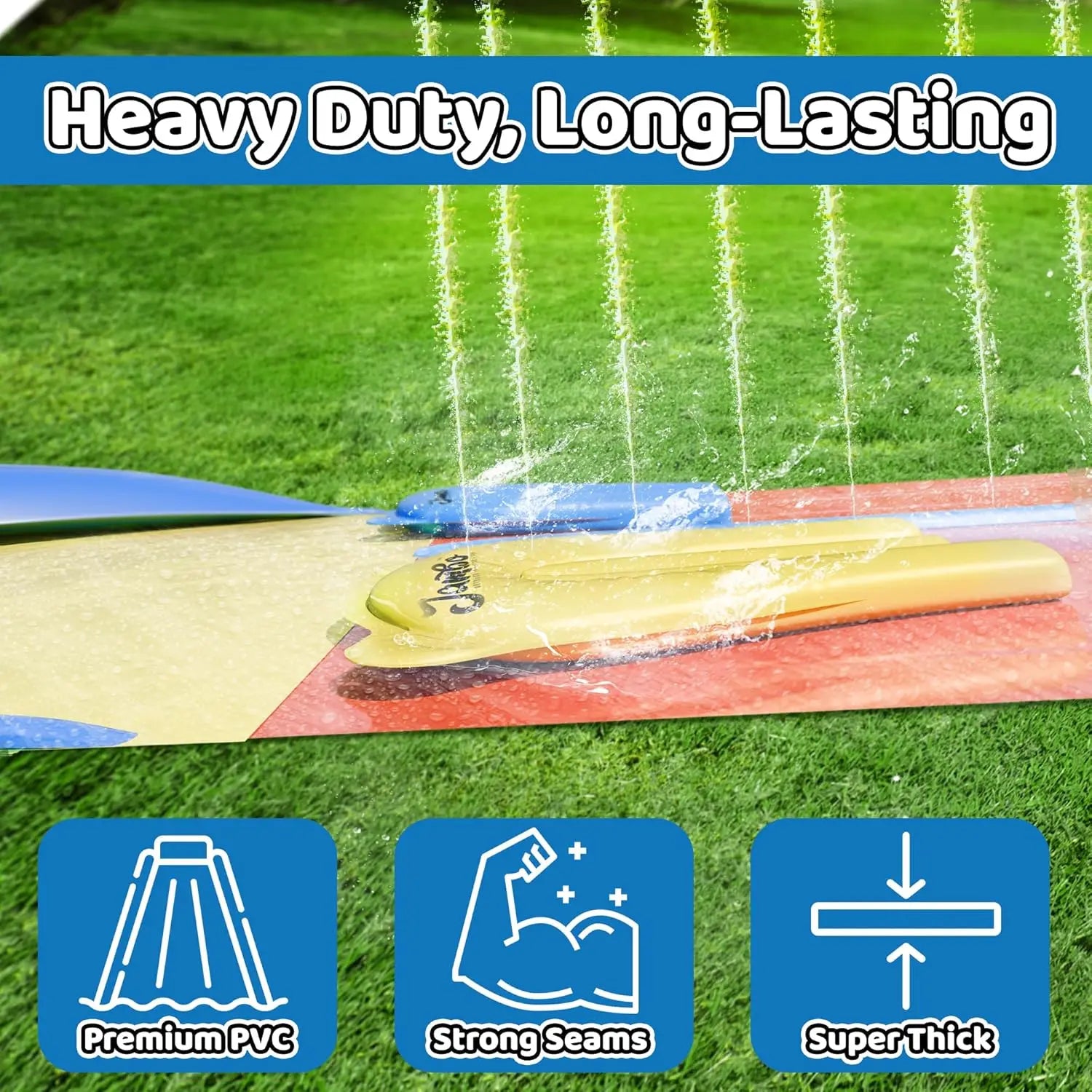 24Ft XL Slip Splash and Slide with Inflatable Crash Pad and 2 Bodyboards, Heavy Duty Lawn Water Slide Summer Water Toy with Spri
