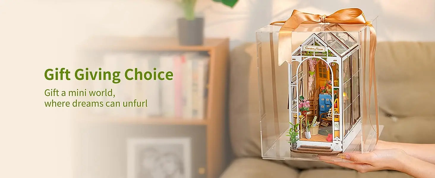 Robotime Rolife Original Garden House Kit Book Shelf Insert Easy Assemble Toys Gifts for Kids Girls Home Decoration Book Nook