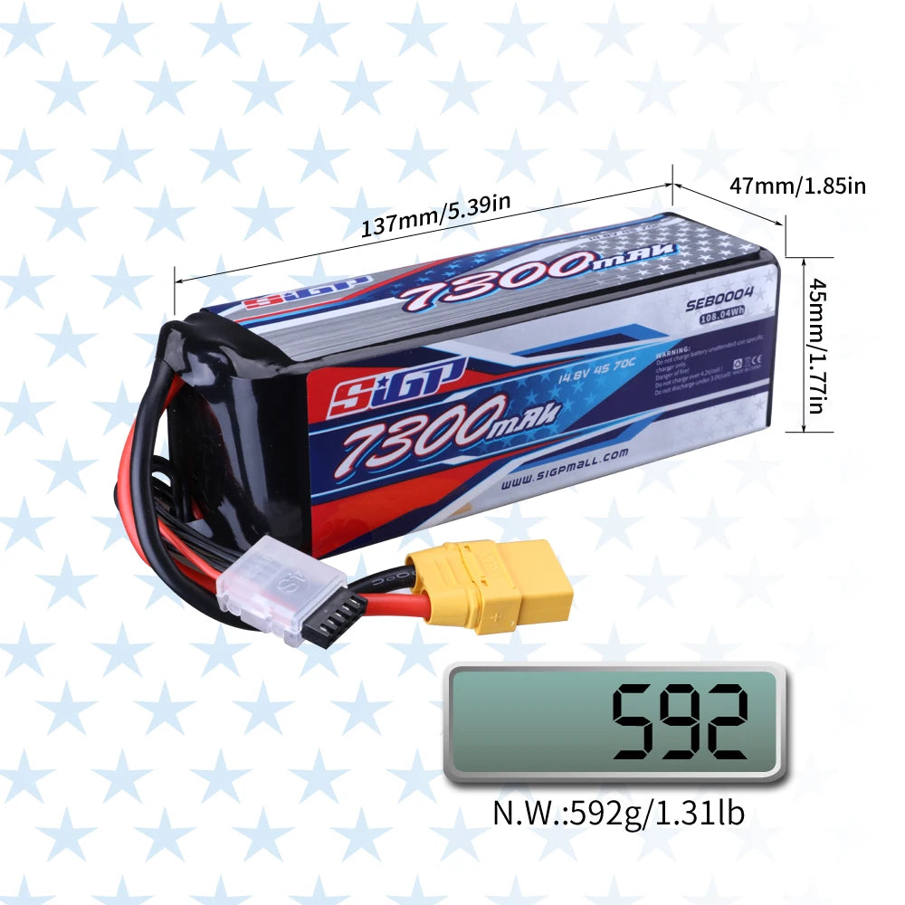 SIGP 4S 14.8V Lipo Battery 6000mAh 7300mAh 70C Soft Pack With XT90 Connector For RC Truck Car Truggy Buggy Vehice Racing Hobby