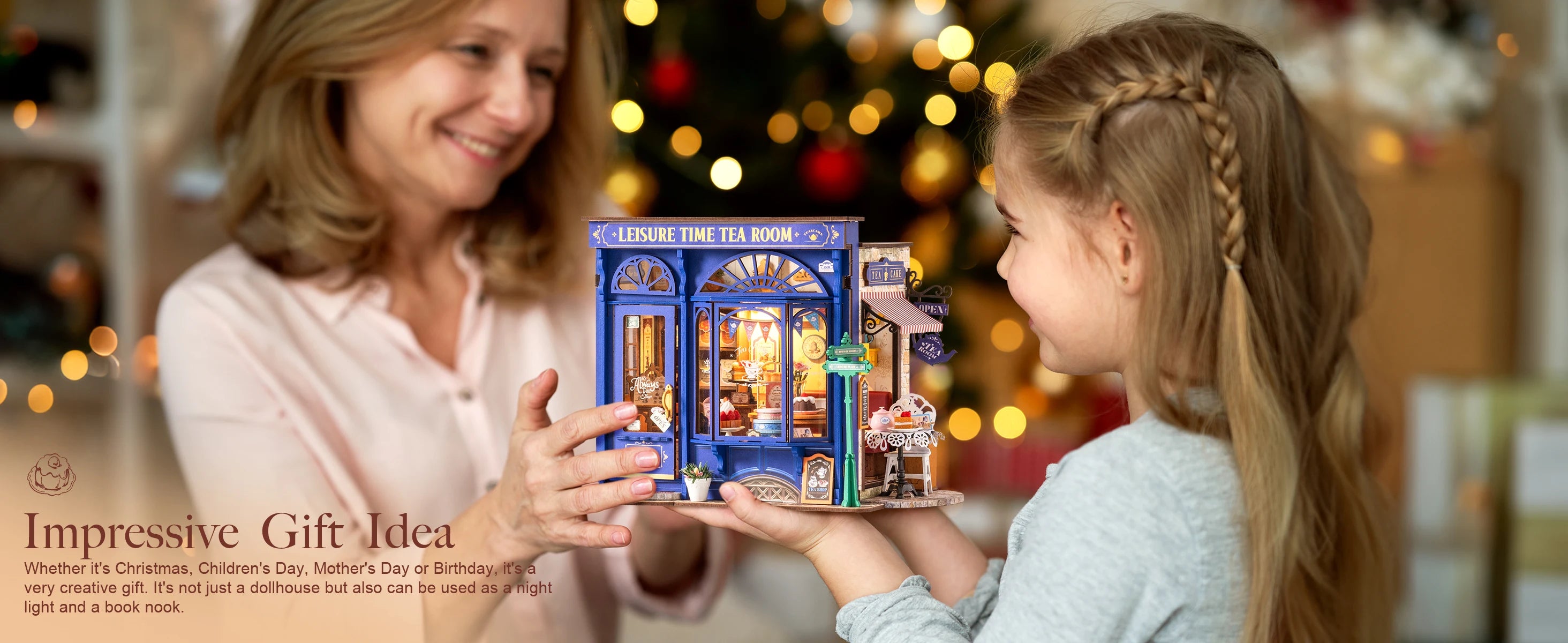 Robotime Rolife Leisure Time Tea Room DIY Miniature Dollhouse Kit Crafts Hobbies Amazing Gift for Women Children DG171