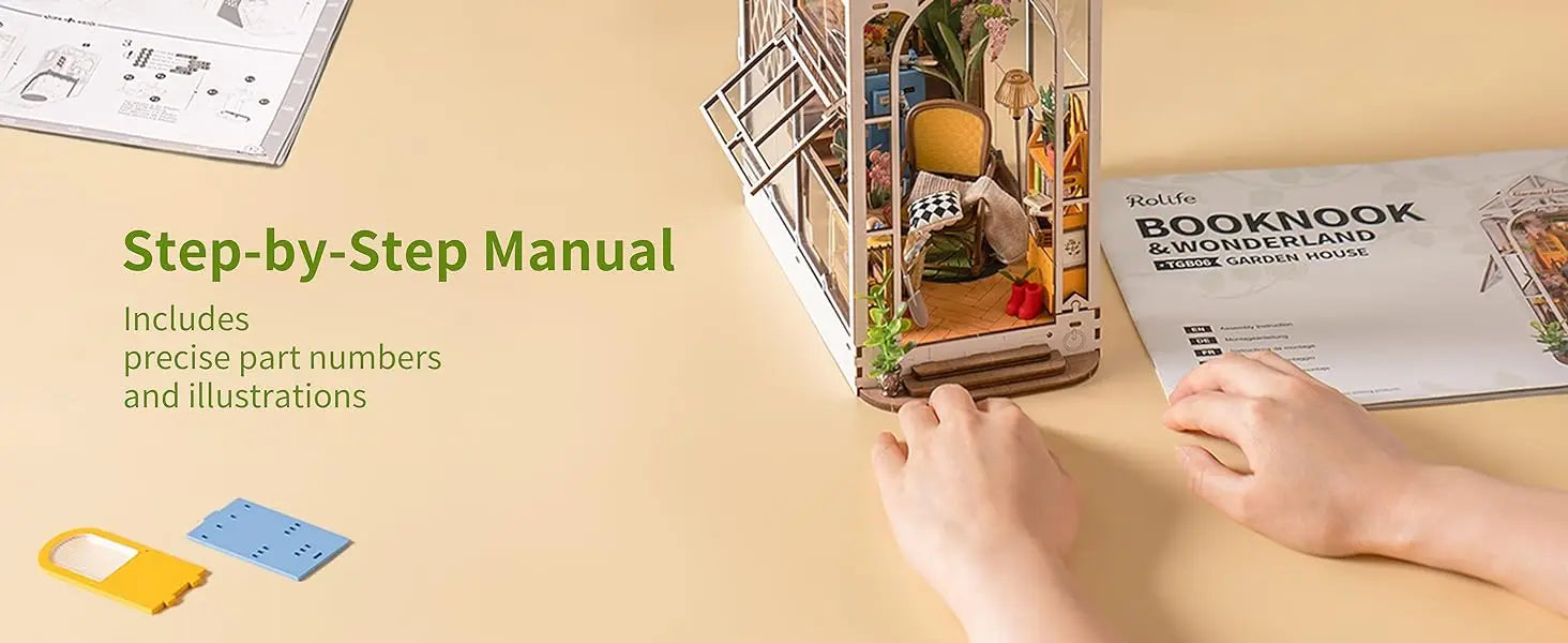 Robotime Rolife Original Garden House Kit Book Shelf Insert Easy Assemble Toys Gifts for Kids Girls Home Decoration Book Nook