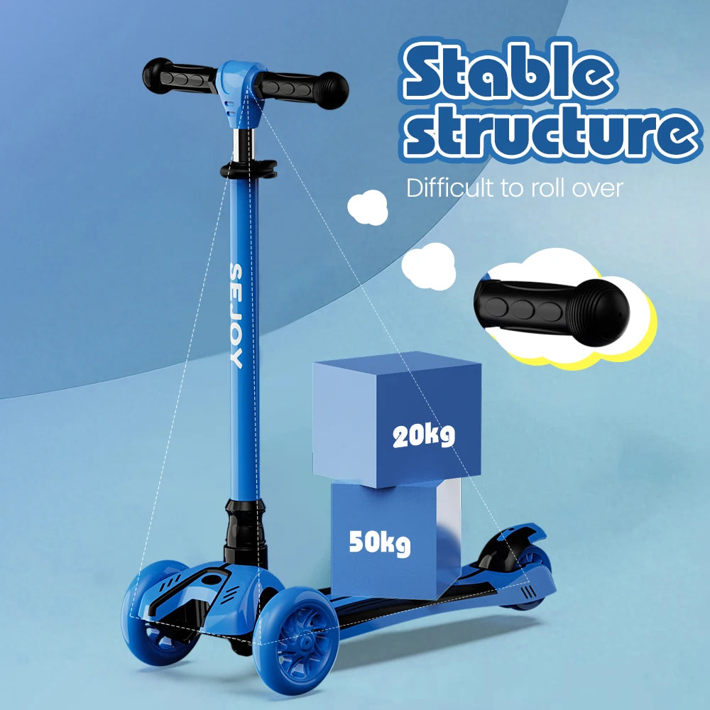 Sejoy Baby Scooter 2-8 Years with LED Wheels Adjustable Height Foldable Design & Dual Modes - Military-Grade Frame