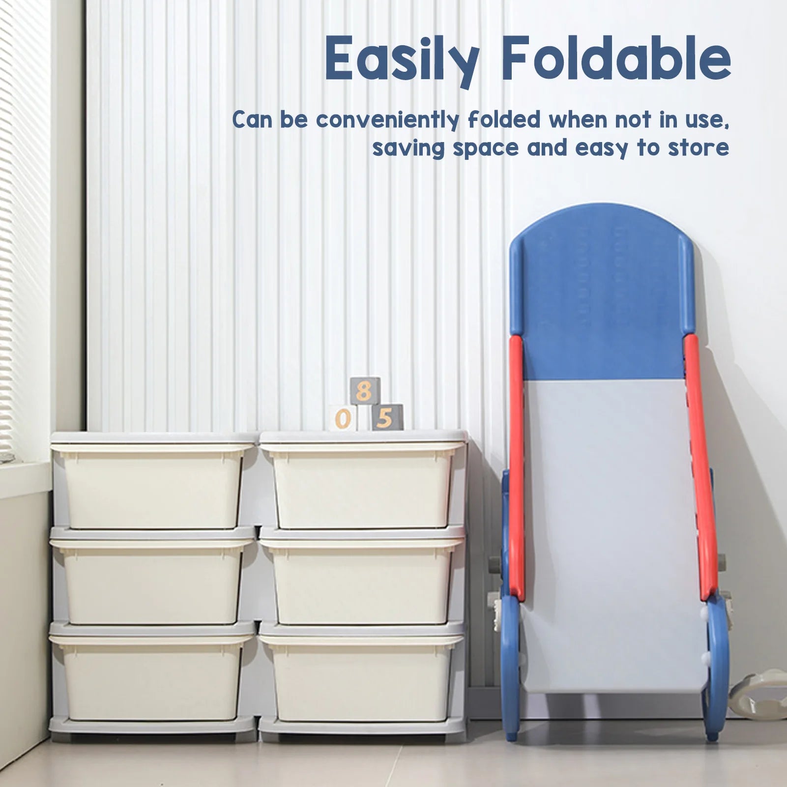 Indoor Slide Dinosaur Shape Easy To Assemble Multifunctional Blue Grab Rail Folding Slide with Basketball Hoop Climber for Home