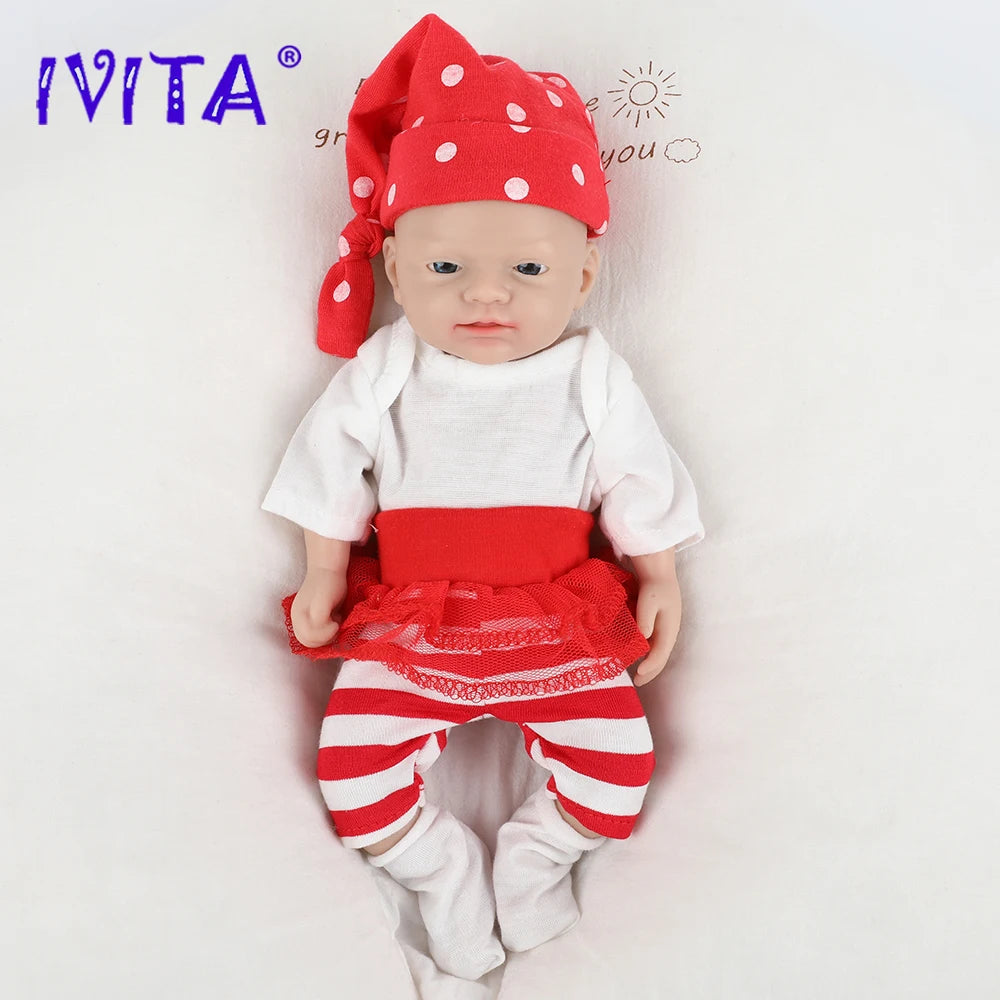 IVITA 10" 100% Full Body Silicone Reborn Bebe Doll Realistic Soft Girl Baby Doll with Eyes Clothes for Children Lifelike Toys ﻿