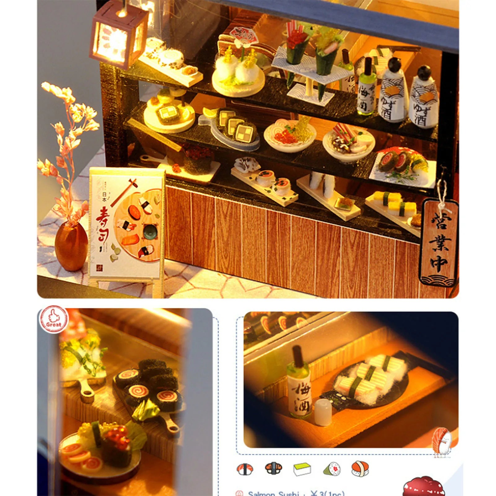 Japanese Sushi Store DIY Miniature Doll House With Furniture Miniatures Sushi House Dollhouse Toys For Children Girls Gifts