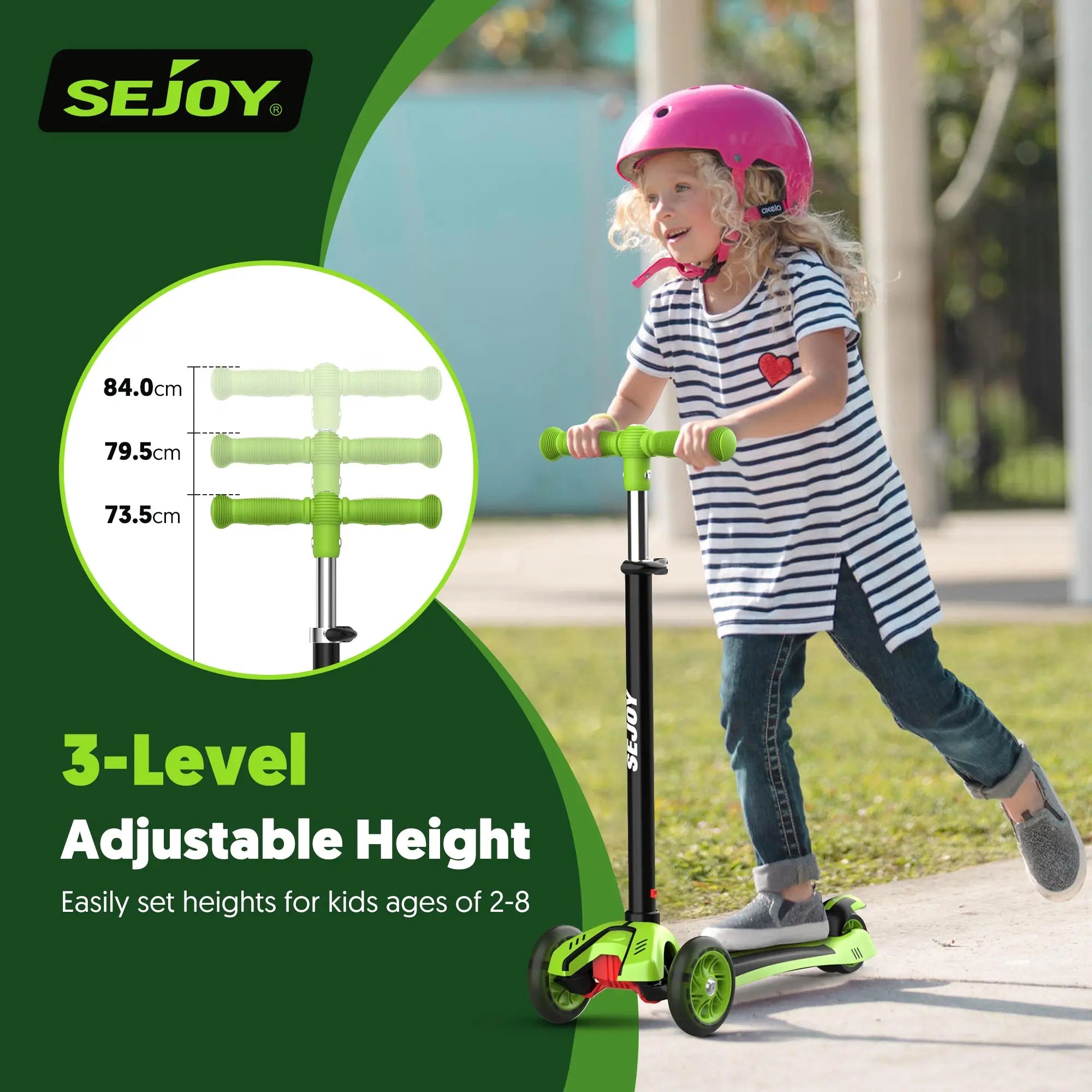 SEJOY Foldable Children Scooter Adjustable Height Kick  3 Wheel Scooter with Flash Wheels  Scooter for 3-12 Year Kids Gift