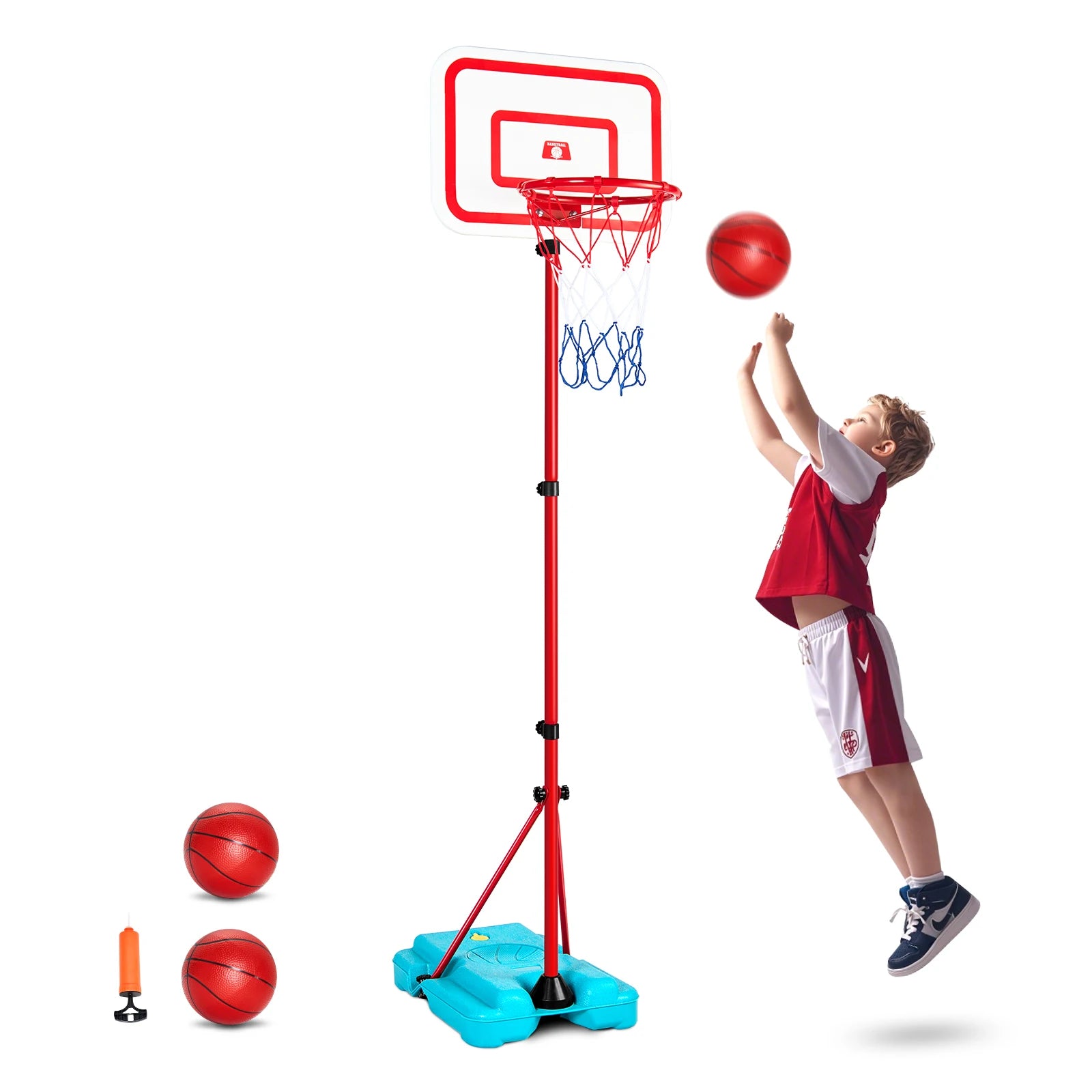 SucceBuy Toddler Adjustable Basketball Hoop 104-190CM Rack for Kids Outdoor Indoor Ball Sport Backboard Rim Shoot Children Toys
