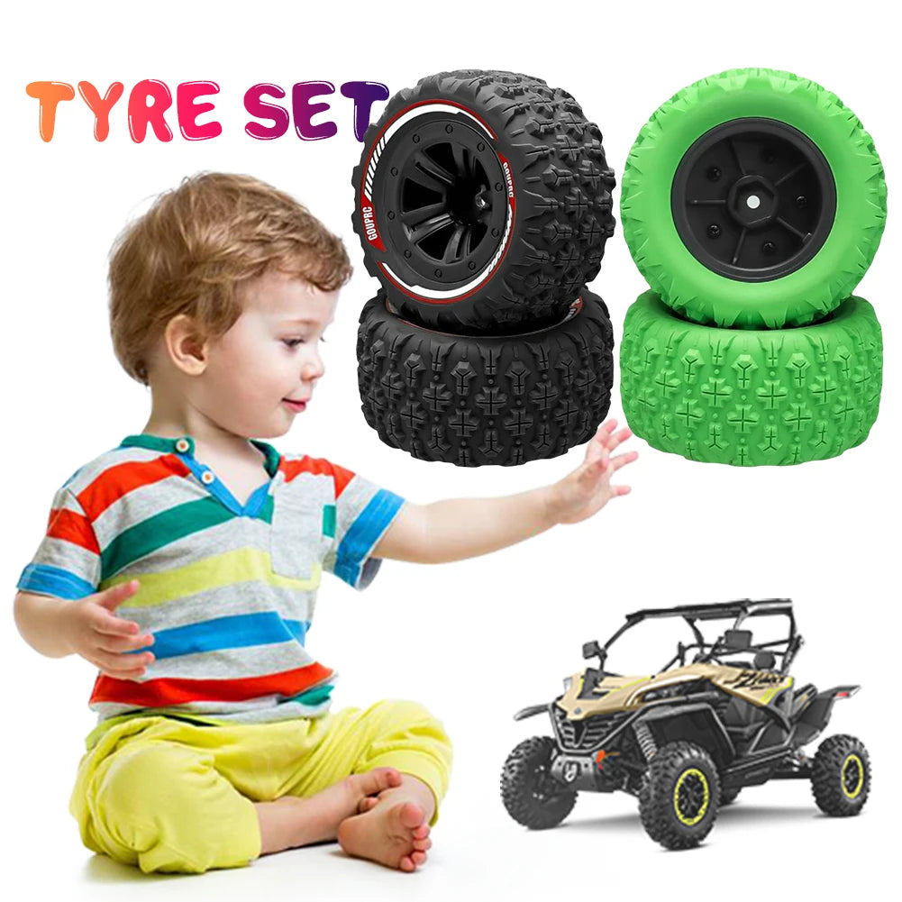 4Pcs 12mm Hex RC Wheel Tires Set Swamp Claw Mud Terrain Tires Wheels Tires for 1/14 1/16 RC Car Crawler Buggy Truck