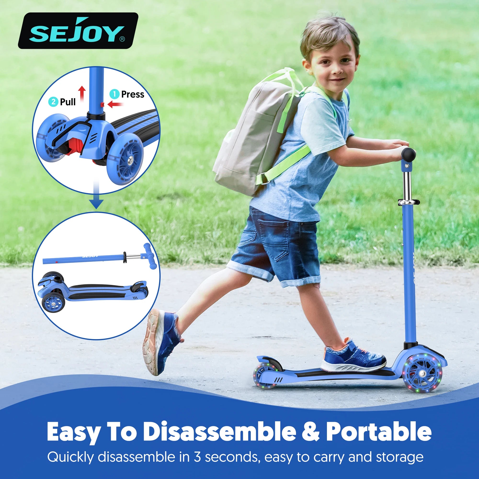 Children's Scooters Adjustable foldable pedal Kids Scooter Light-Up 3 Wheels Adjustable Height to Steer  Scooter for Ages 3-10