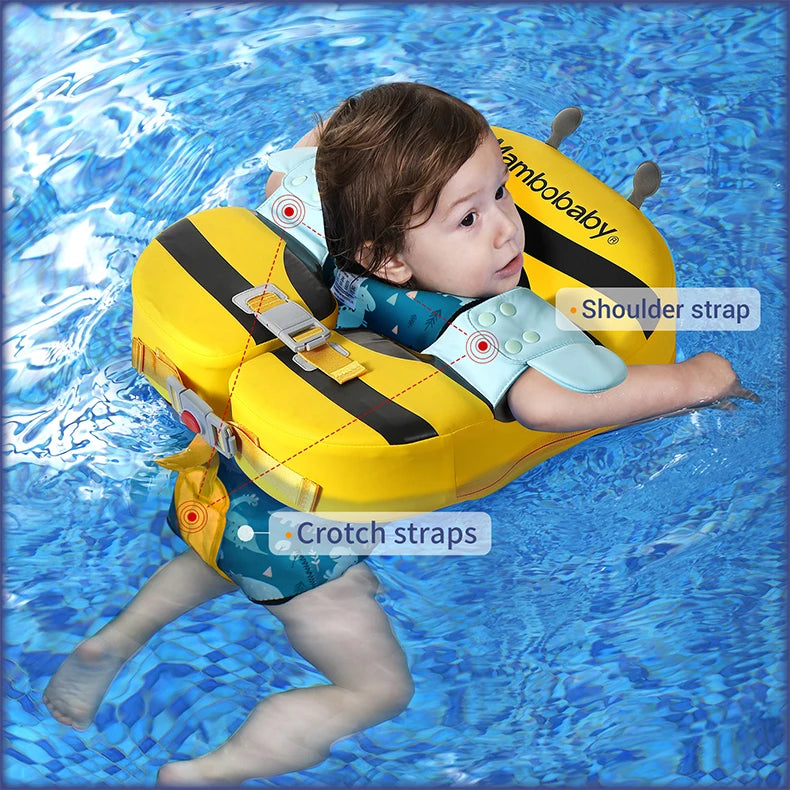 Baby Float With Crotch Strap & Inflation-free Solid Core Mambobaby Kid Swimming Ring Have Sunshade 0-7 Yeas Old Swim Pool Tube