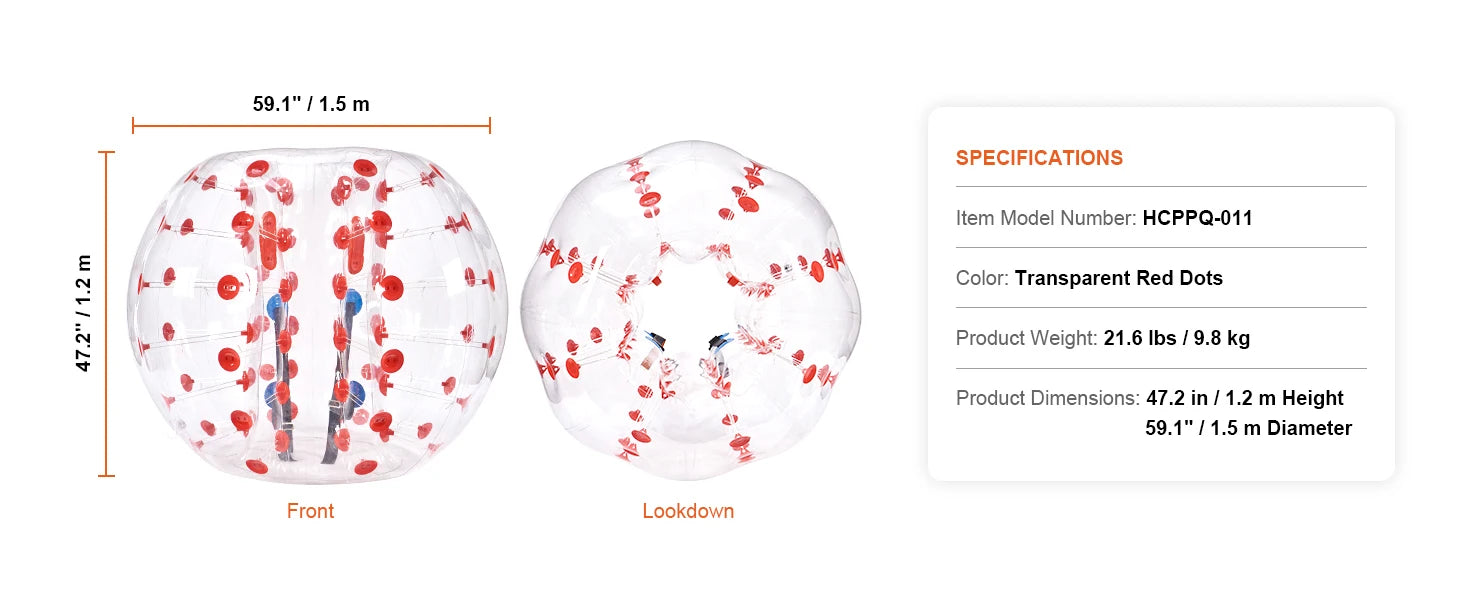 SucceBuy 5FT/1.5M Inflatable Bumper Ball Body Sumo Zorb Balls for Teen & Adult 0.8mm Thick PVC Human Hamster Bubble Balls