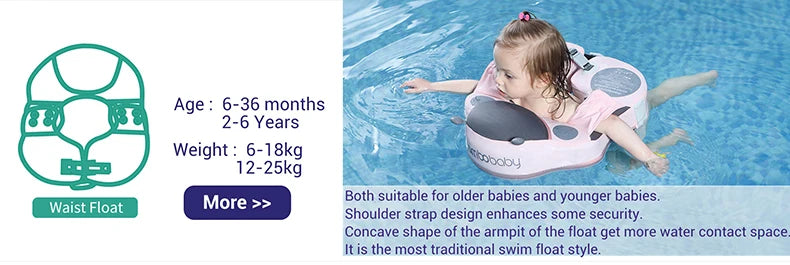 Baby Float With Crotch Strap & Inflation-free Solid Core Mambobaby Kid Swimming Ring Have Sunshade 0-7 Yeas Old Swim Pool Tube
