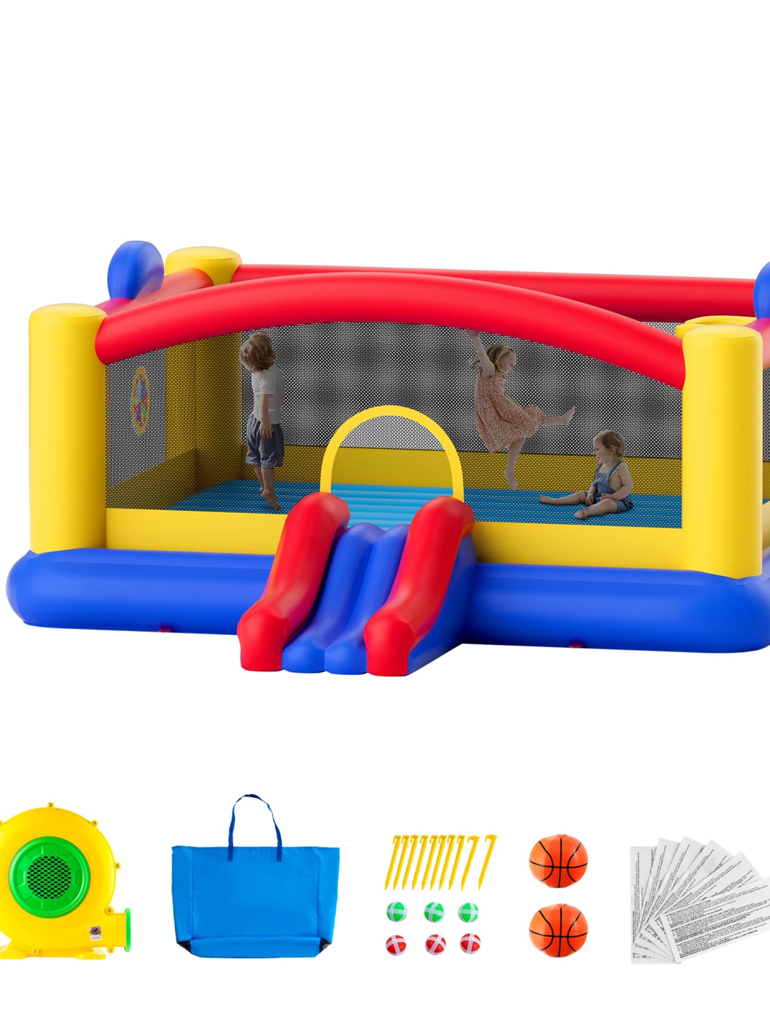 SucceBuy Inflatable Bounce House Outdoor HighQuality Playhouse Trampoline Jumping Bouncer with BlowerSlide and StorageBag Castle