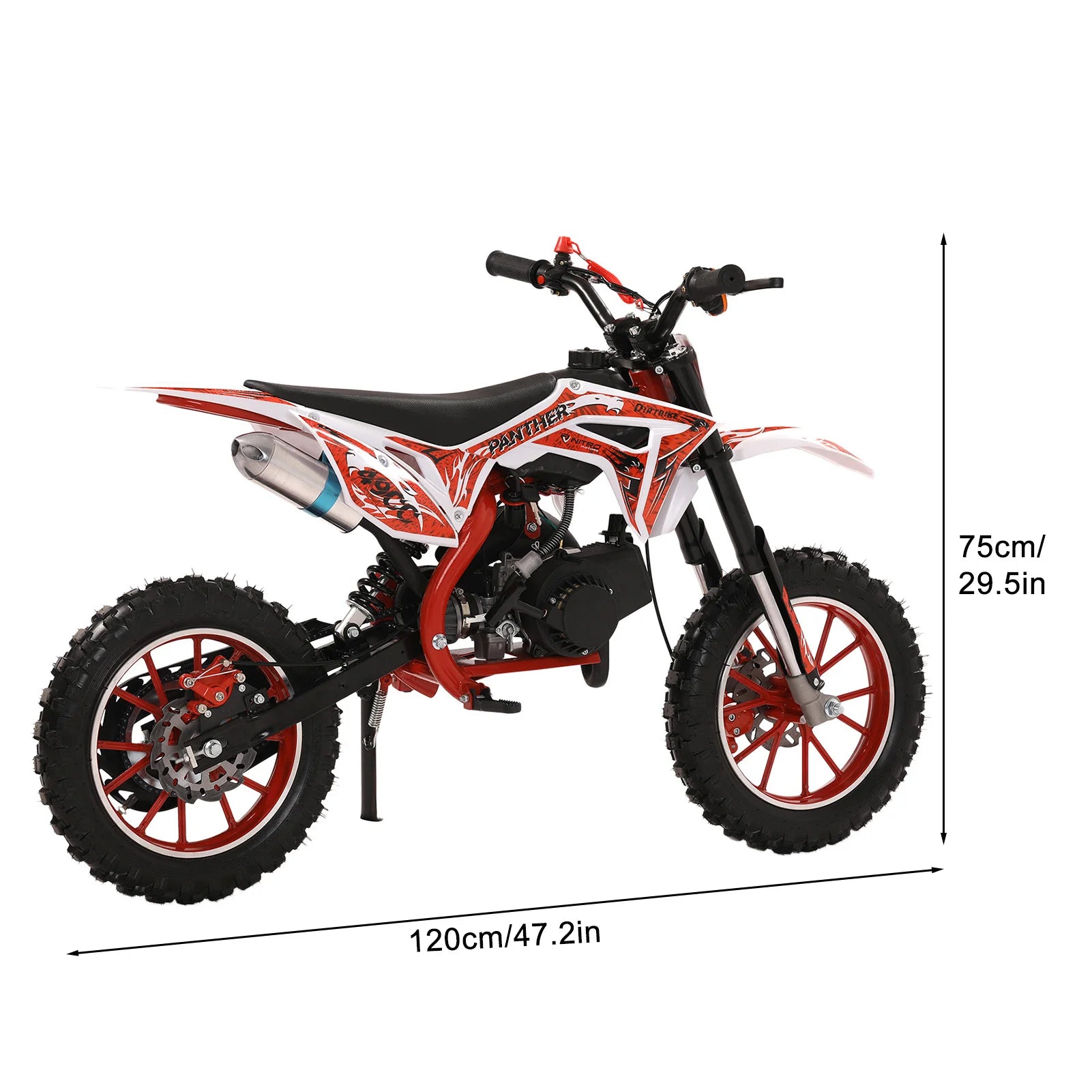 49cc 2-Stroke Kids Dirt Bike, Gas Power Motocross, Off Road Mini Motorcycle, Pocket Motorbike with Front Rear Disc Brakes