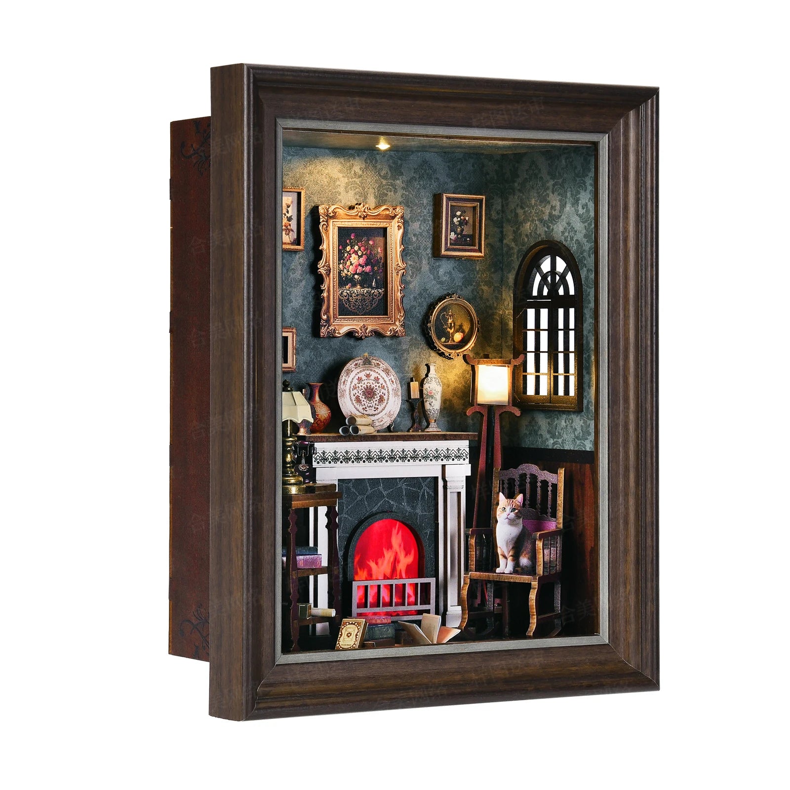 Book Nook Kit Fireplace DIY 3D Wooden Puzzle Photo frame ornament Bookshelf Dollhouse Model Bookend Building Home Decoration
