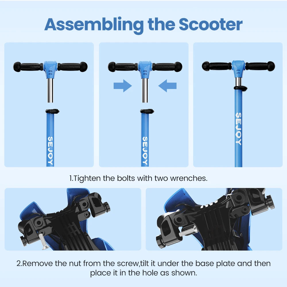 Sejoy Baby Scooter 2-8 Years with LED Wheels Adjustable Height Foldable Design & Dual Modes - Military-Grade Frame