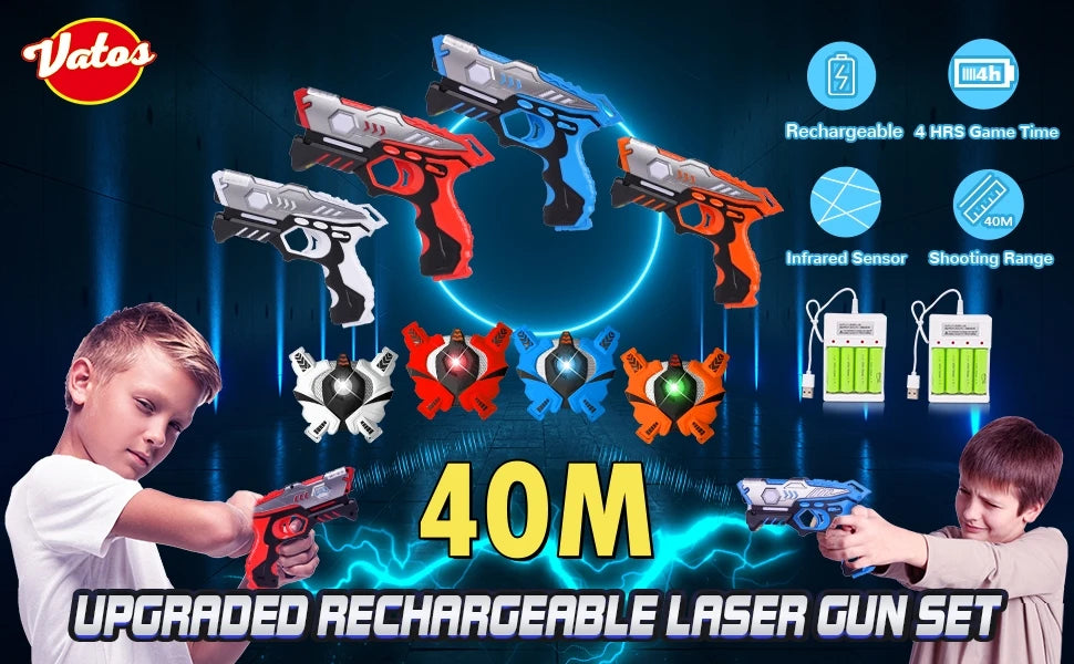 VATOS Laser Tag Guns x4 Sets Infrared Laser Tag Sets with Vest Rechargeable Shooting Game Toy Gift for Kids 6+ Years Old Adults