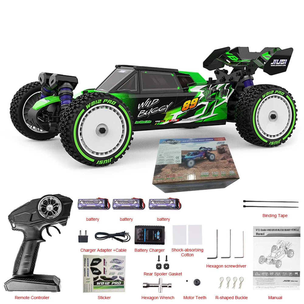 JIUSI WB12 PRO 1/12 RC Car 4WD 80km/h Brushless 2.4G Remote Control Racing Car 3S 35C 2200mAh Competitive Off-road Vehicle Toys