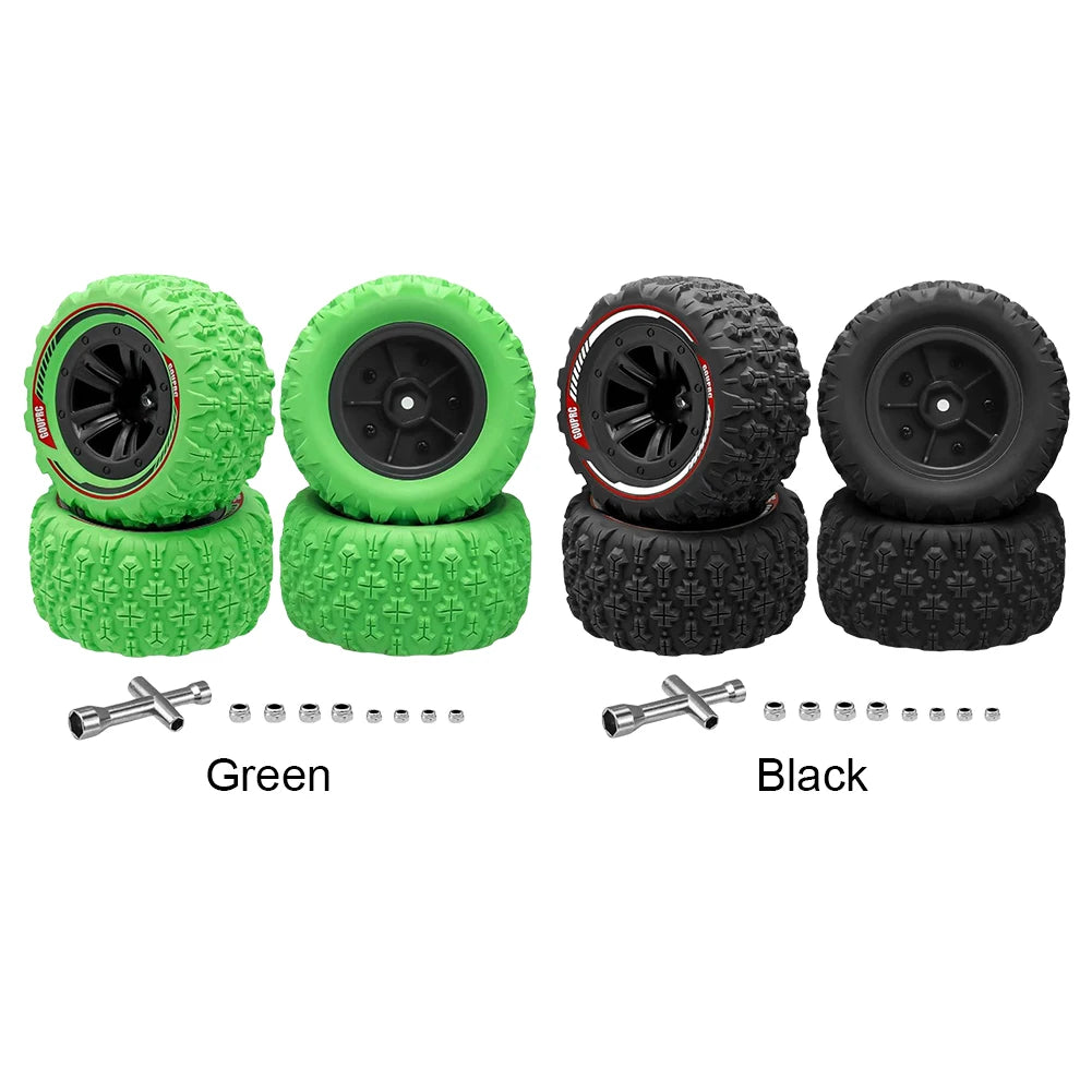 4Pcs 12mm Hex RC Wheel Tires Set Swamp Claw Mud Terrain Tires Wheels Tires for 1/14 1/16 RC Car Crawler Buggy Truck