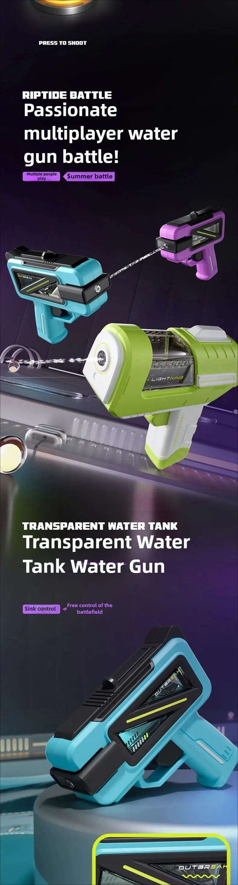 Kids Water Combat Game Transparent Tank Water Gun with Leak-Proof Design Outdoor Splash Battle Toy for Teens Ideal Summer Toy