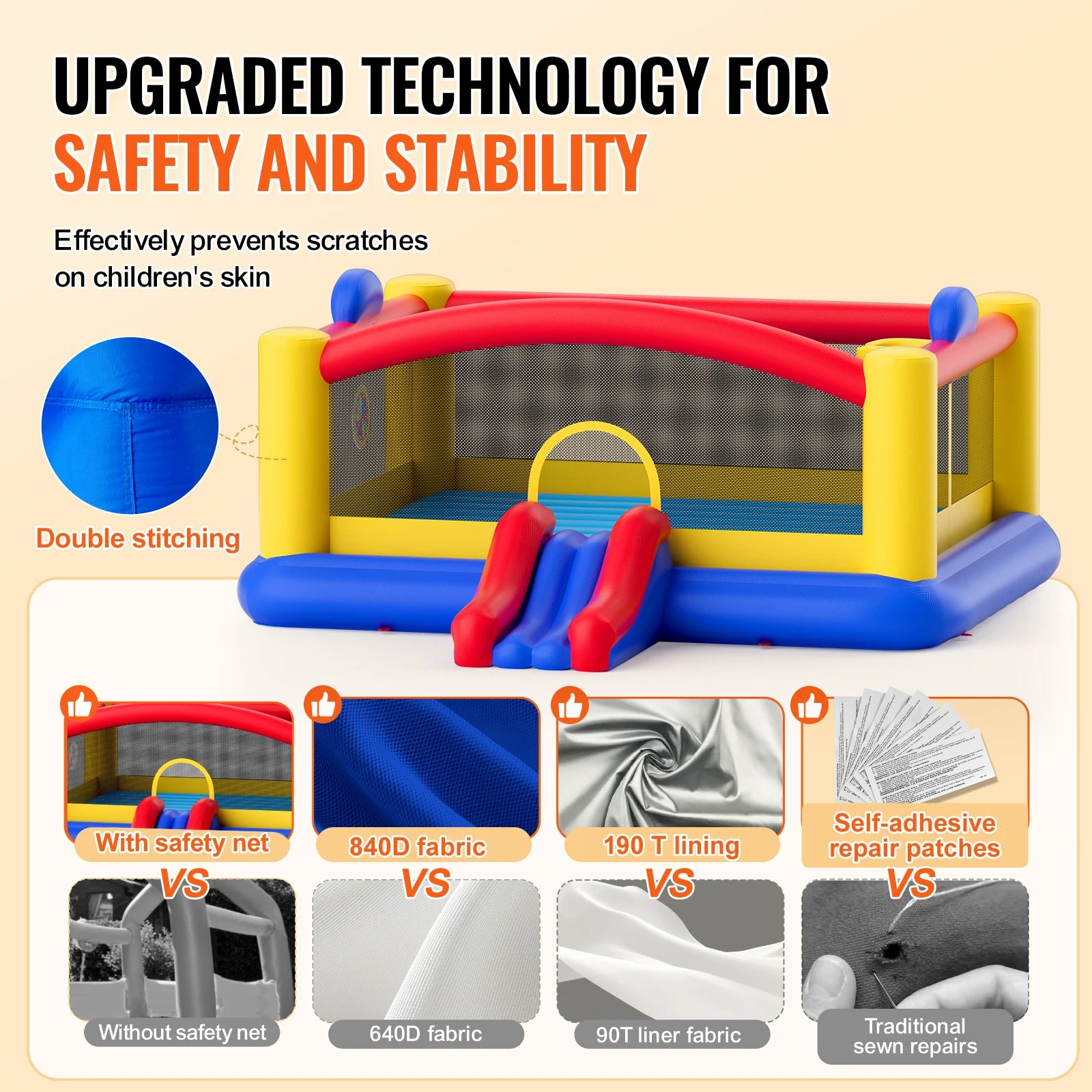 SucceBuy Inflatable Bounce House Outdoor HighQuality Playhouse Trampoline Jumping Bouncer with BlowerSlide and StorageBag Castle