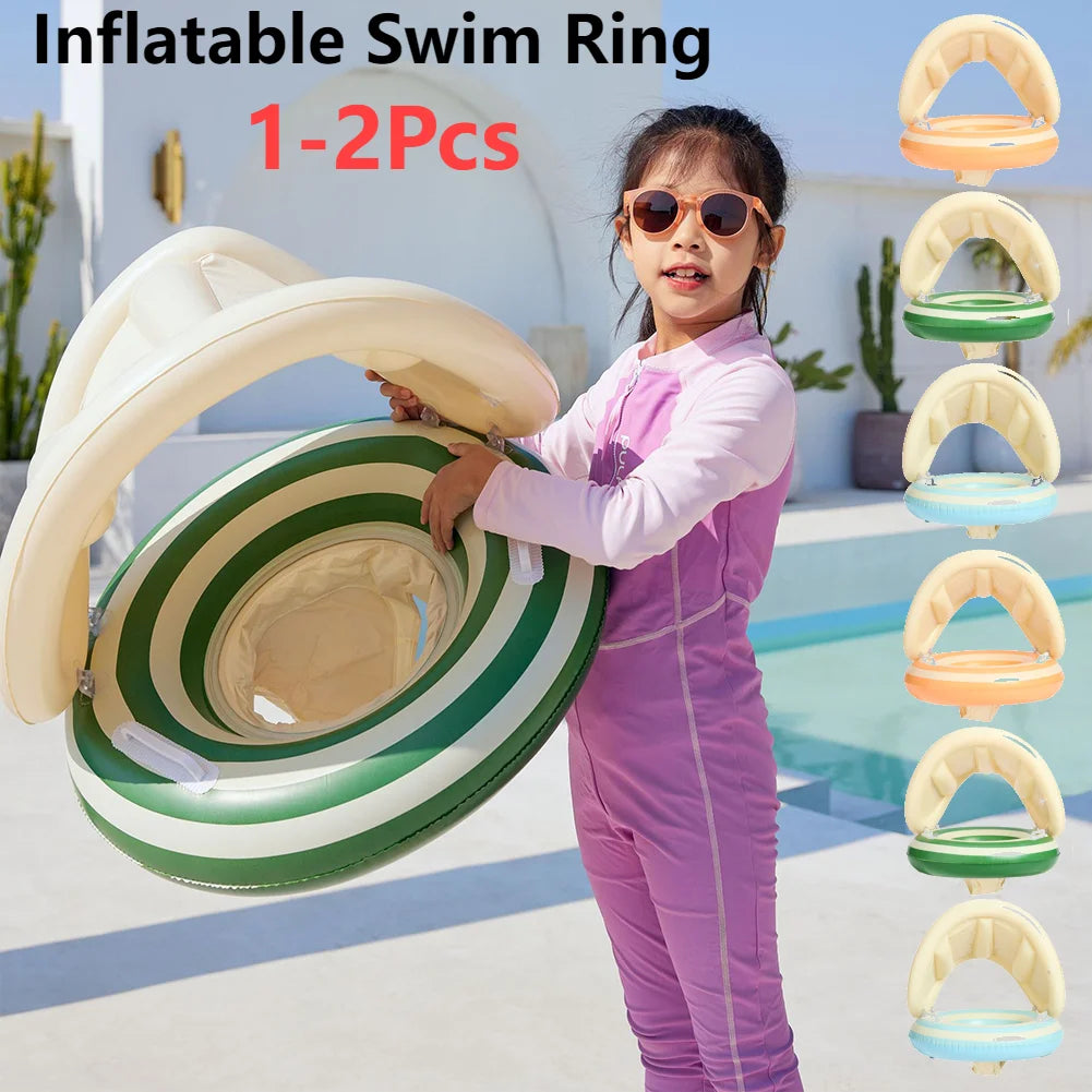 1/2PC Baby Swimming Ring Inflatable Swim Ring with Detachable Sunshade Leakproof Beach Toddlers Pool Float for Summer Pool Party