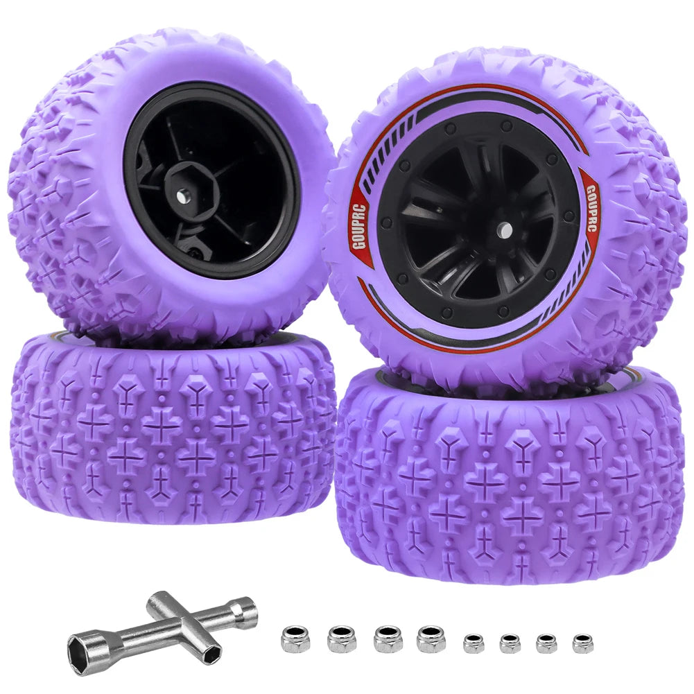 4Pcs 12mm Hex RC Wheel Tires Set Swamp Claw Mud Terrain Tires RC Wheels and Tires for 1/14 1/16 RC Car Crawler Truck