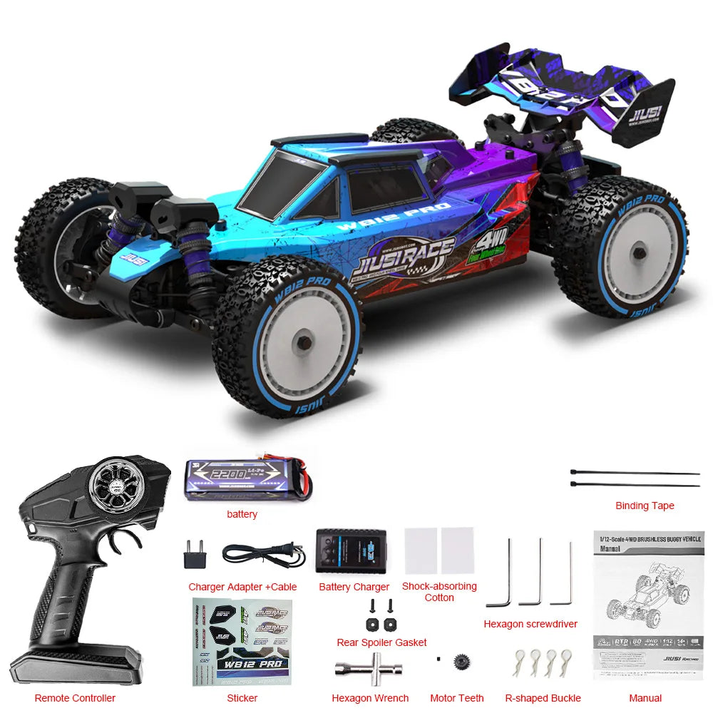 JIUSI WB12 PRO 1/12 RC Car 4WD 80km/h Brushless 2.4G Remote Control Racing Car 3S 35C 2200mAh Competitive Off-road Vehicle Toys