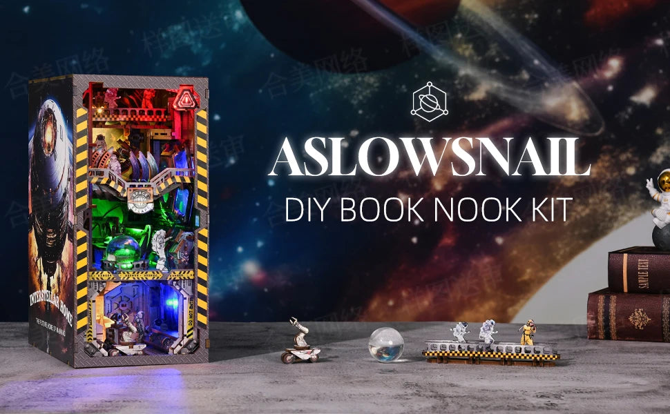 Book Nook Kit Apollo Bricks Space Exploration Model Build 3D Wooden Puzzle DIY Bookshelf Miniatural Astrona Dollhouse Decoration