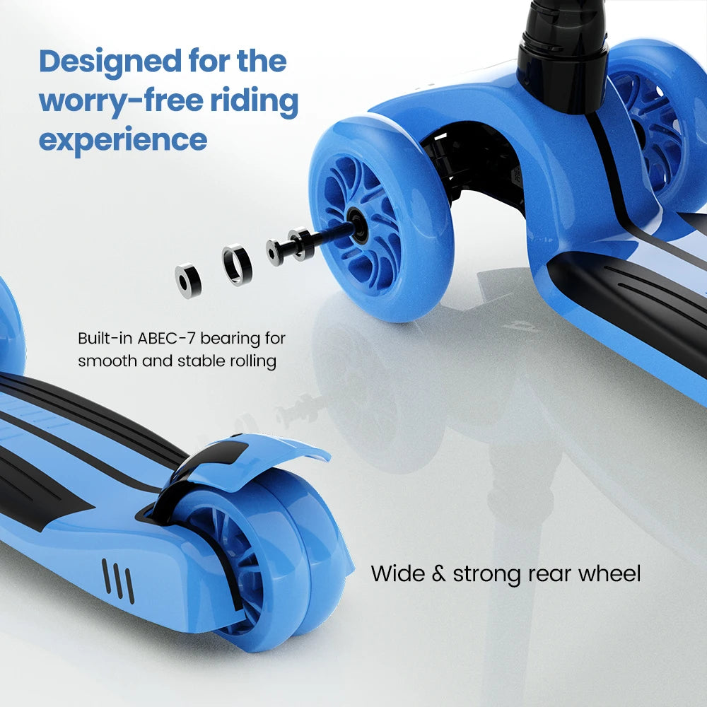 Sejoy Baby Scooter 2-8 Years with LED Wheels Adjustable Height Foldable Design & Dual Modes - Military-Grade Frame