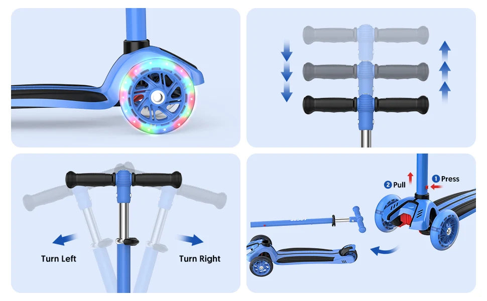 SEJOY Foldable Children Scooter Adjustable Height Kick  3 Wheel Scooter with Flash Wheels  Scooter for 3-12 Year Kids Gift