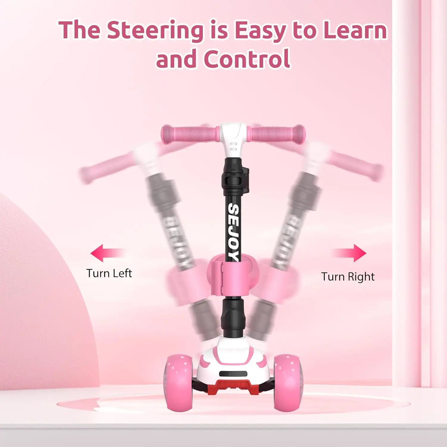 Sejoy Baby Scooter 2-8 Years with LED Wheels Adjustable Height Foldable Design & Dual Modes - Military-Grade Frame