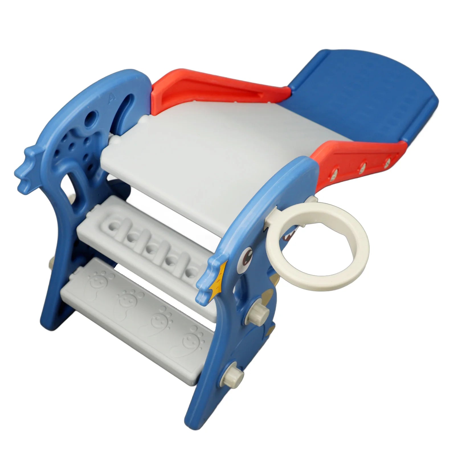 Indoor Slide Dinosaur Shape Easy To Assemble Multifunctional Blue Grab Rail Folding Slide with Basketball Hoop Climber for Home