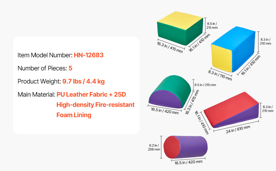 VEVOR 5Pcs Kid Foam Climbing Toys Activity Playset PU Leather Indoor Crawl Climbing Blocks for Children Crawling & Sliding