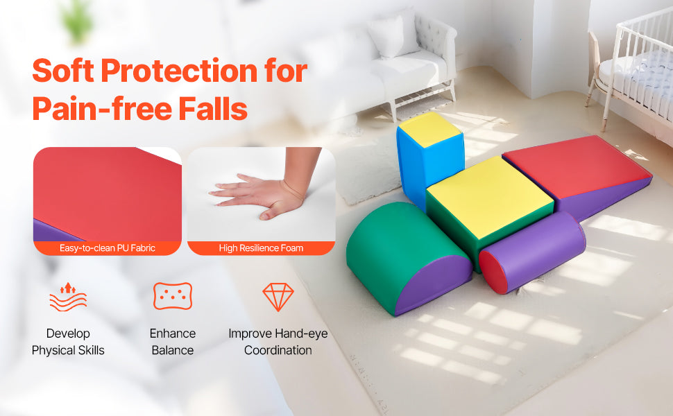 VEVOR 5Pcs Kid Foam Climbing Toys Activity Playset PU Leather Indoor Crawl Climbing Blocks for Children Crawling & Sliding