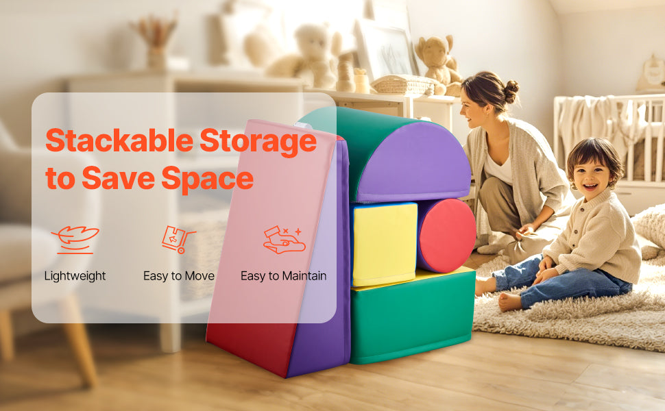 VEVOR 5Pcs Kid Foam Climbing Toys Activity Playset PU Leather Indoor Crawl Climbing Blocks for Children Crawling & Sliding