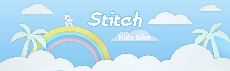 STITCH Retro 12/14/16/18 inch children's bike for 2-8-year-old girls, children's bike with front basket, support wheels
