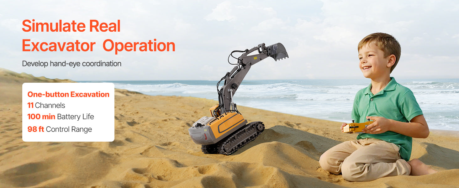 VEVOR 2.4G Rc Excavator 1:20 Scale with Lights & Sounds Construction Vehicles Remote Control Car Digger Toys for Kids Boys Gifts