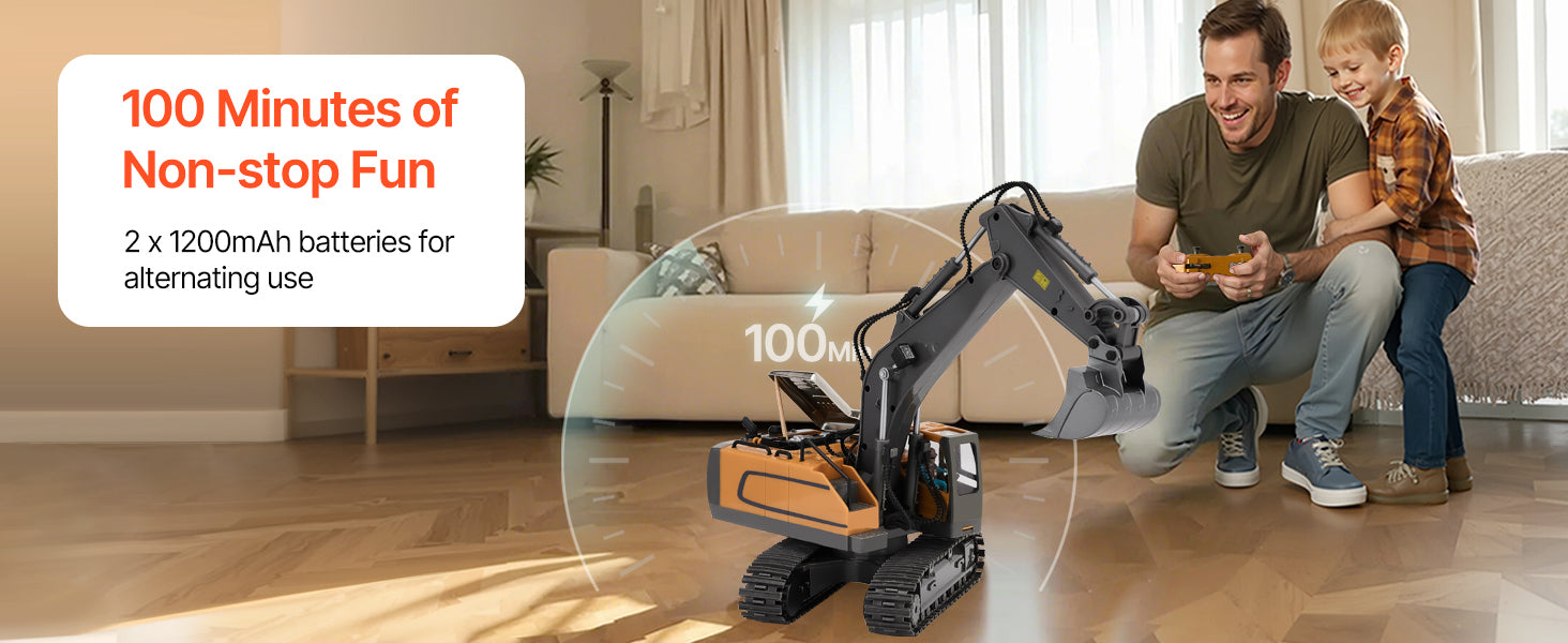 VEVOR 2.4G Rc Excavator 1:20 Scale with Lights & Sounds Construction Vehicles Remote Control Car Digger Toys for Kids Boys Gifts