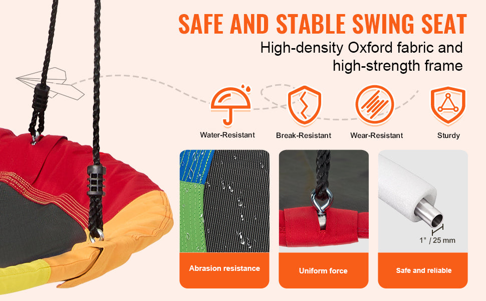 SucceBuy Tree Swing Saucer Swing 750lbs Swing Seat 2 Tree Hanging Straps Adjustable Multi-Strand Ropes Round Swing Kids Outdoor