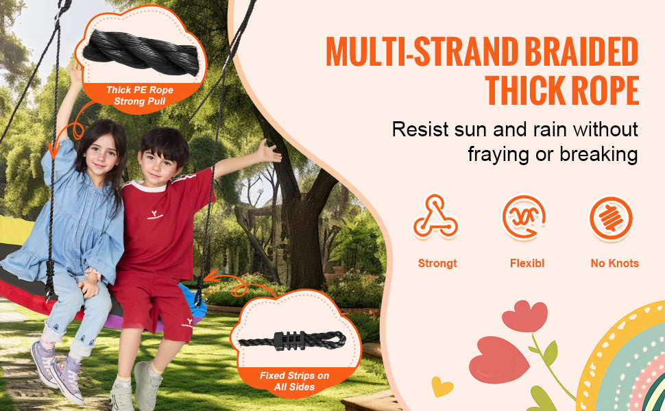 SucceBuy Tree Swing Saucer Swing 750lbs Swing Seat 2 Tree Hanging Straps Adjustable Multi-Strand Ropes Round Swing Kids Outdoor
