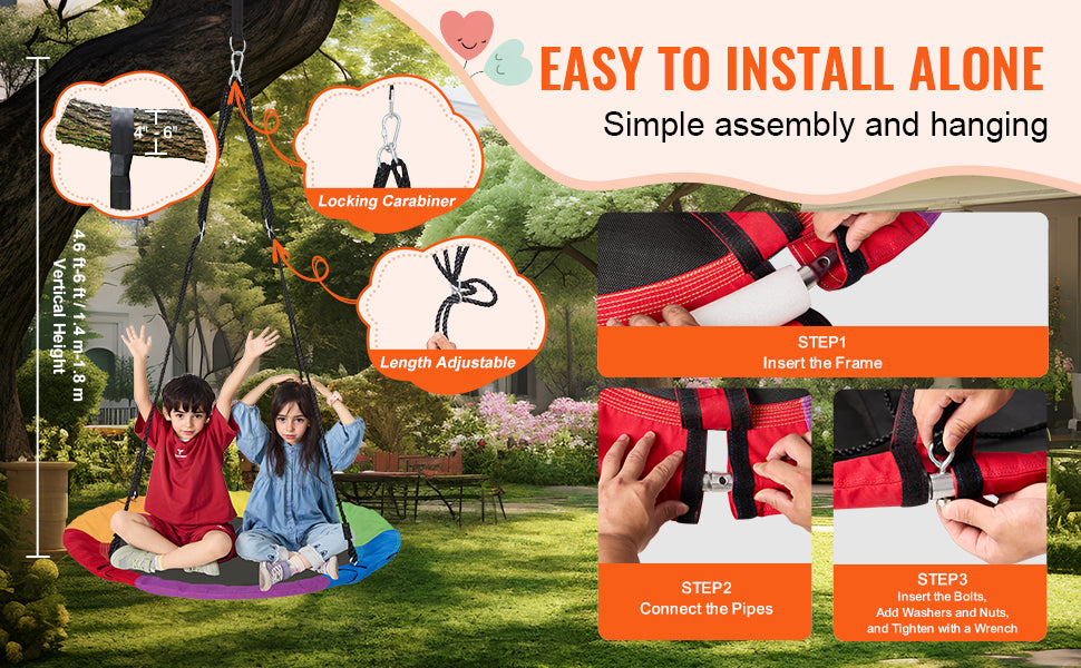 SucceBuy Tree Swing Saucer Swing 750lbs Swing Seat 2 Tree Hanging Straps Adjustable Multi-Strand Ropes Round Swing Kids Outdoor